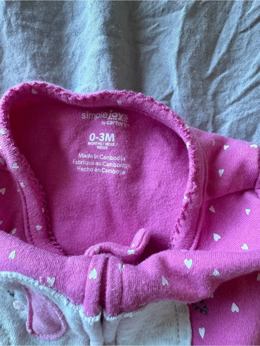 Pink Footed Baby One-Piece with Elephant Appliqué